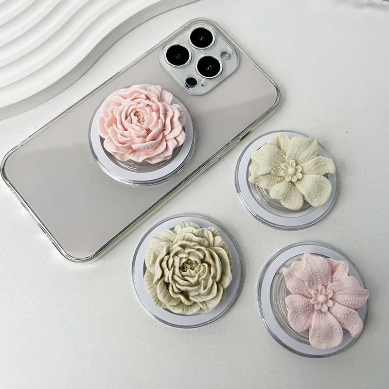 

Camellia Socket Pocket Support for Magsafe IPhone Samsung Mac Safe Rhododendron Flower Resin Phone Holder Socket Grip Talk