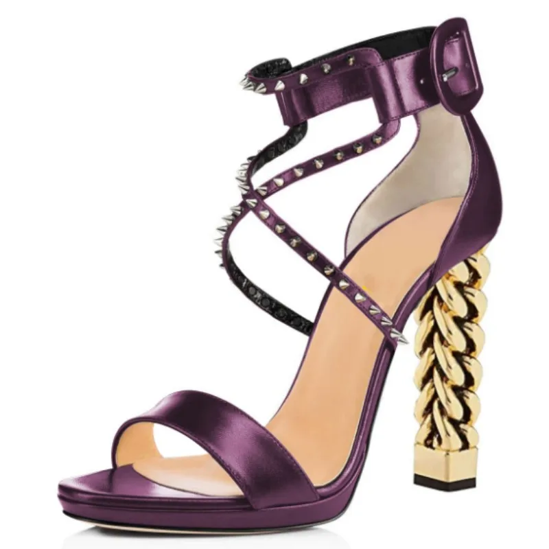 

SHOFOO Fashionable women's high-heeled sandals. Purple leather sandals. About 11cm heel height Special root sandals Summer shoes