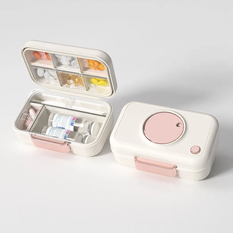 Portable Dopaamine Camera Medicine Box Organizer Travel Essential Pill Dividers Modern Minimalist Style Color Block Pattern