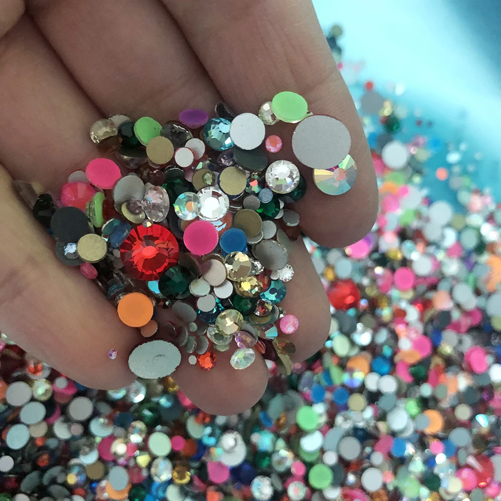 2020 Mix Size Mix Colors 1000PCS/Pack Crystal Non Hotfix Flatback Rhinestones Nail Rhinestones For Nails 3D Nail Art Decoration