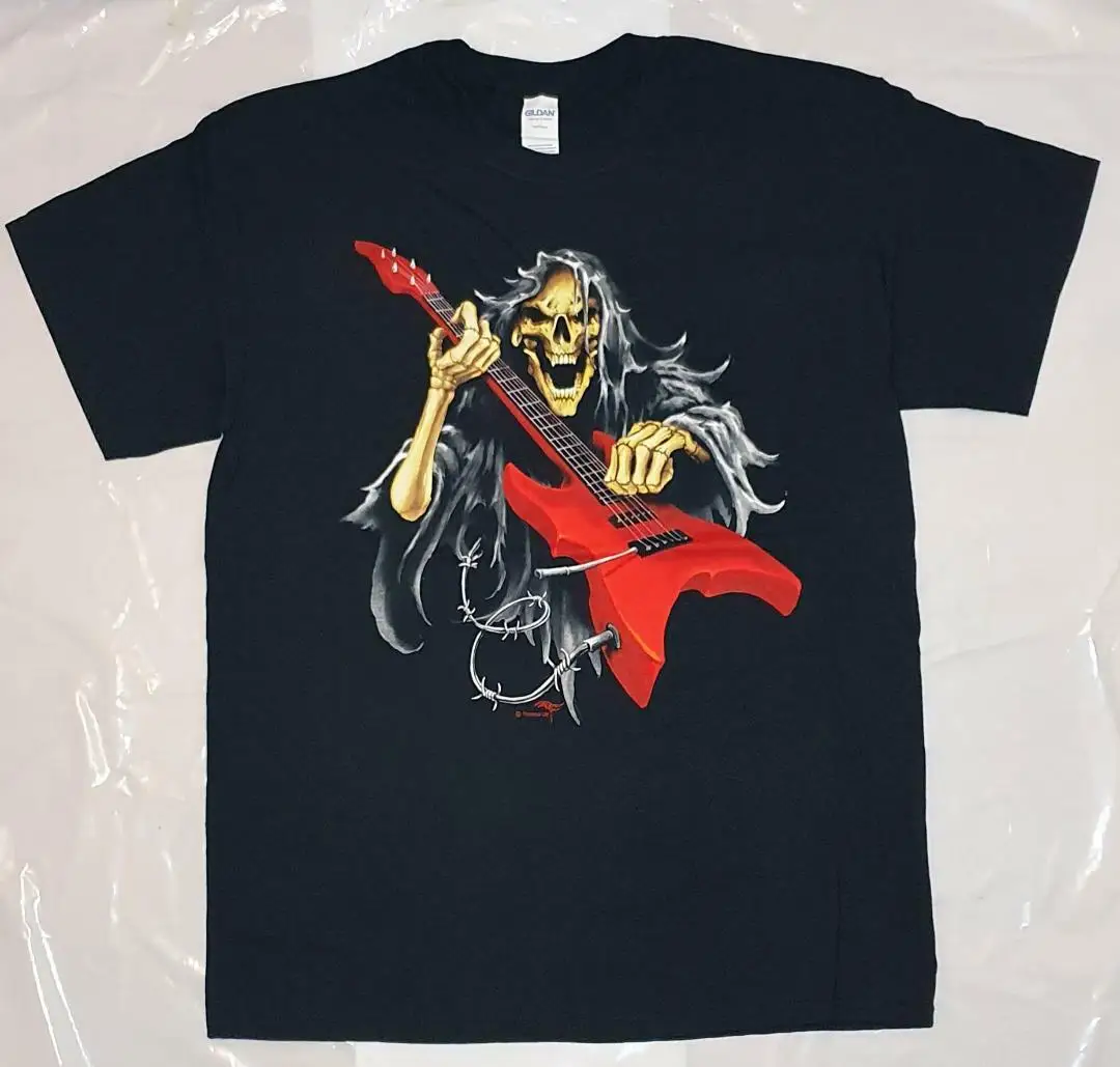 CAMISETA GRIM REAPER TOCA LA GUITARRA ESTILO ROCK STAR TALLAS S/L/XL/XXL FANTASÍA GÓTICA