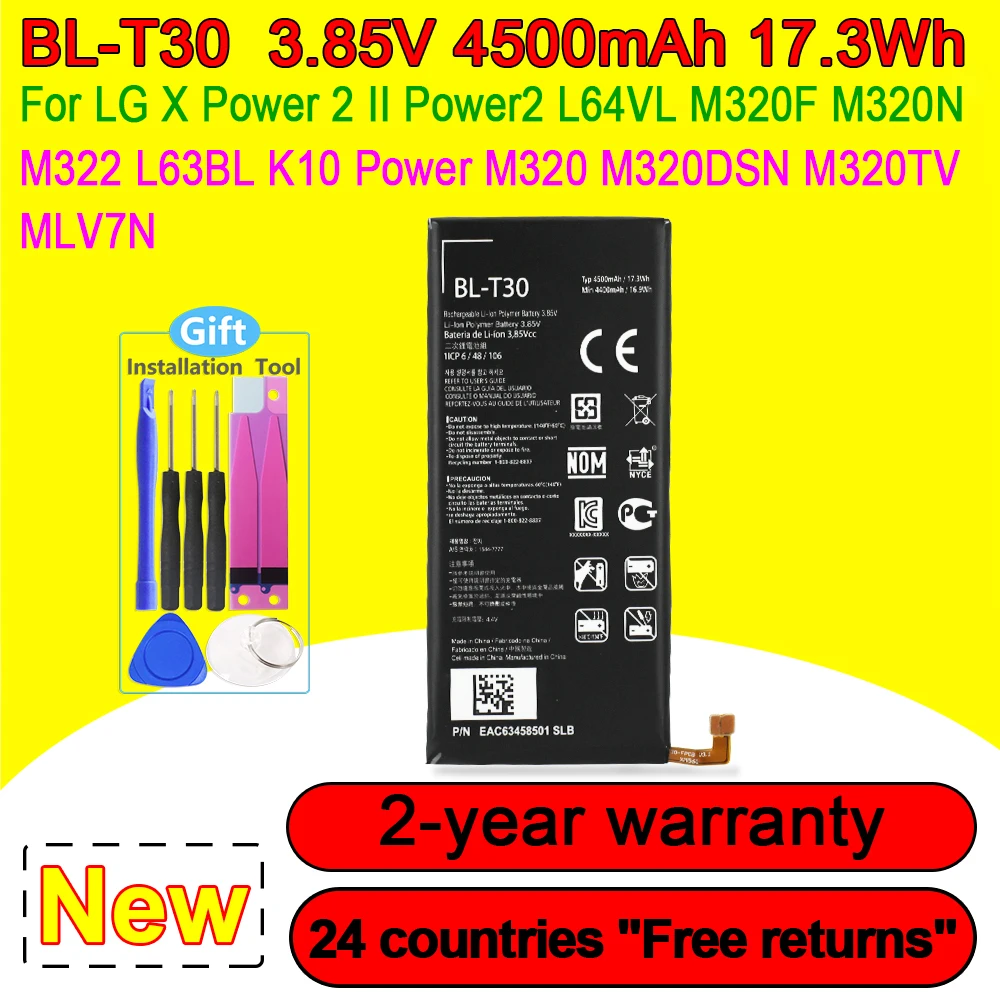 New 4500mAh BL-T30 Battery For LG X Power 2 II L64VL M320F M320N M322 L63BL K10 Power M320 M320DSN M320TV MLV7N