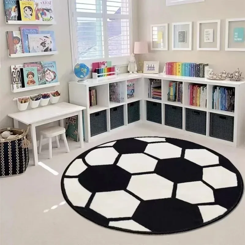 VIKAMA 3D Basketball Shaped Round Carpet Soft Fluffy Sports Mat Water Absorbent Anti-slip Kids Play Area Household Floor Rug