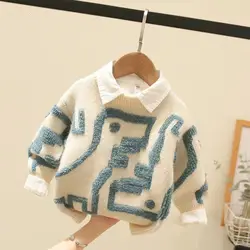 Children's Clothing Boys' Sweater 2022 Autumn and Winter Children's Mink Fur Pullover One-Piece Sweater Fashionable Top