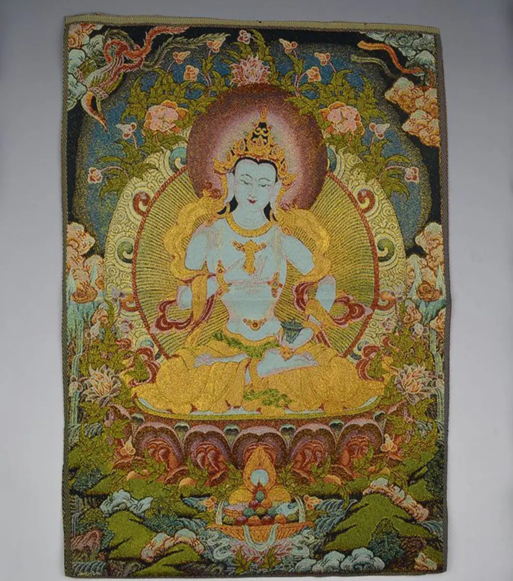 Vajrasattva Mahasattva Tibetan Buddhist Thangka Chinese Silk Embroidery Artwork for Home Decor And Meditation