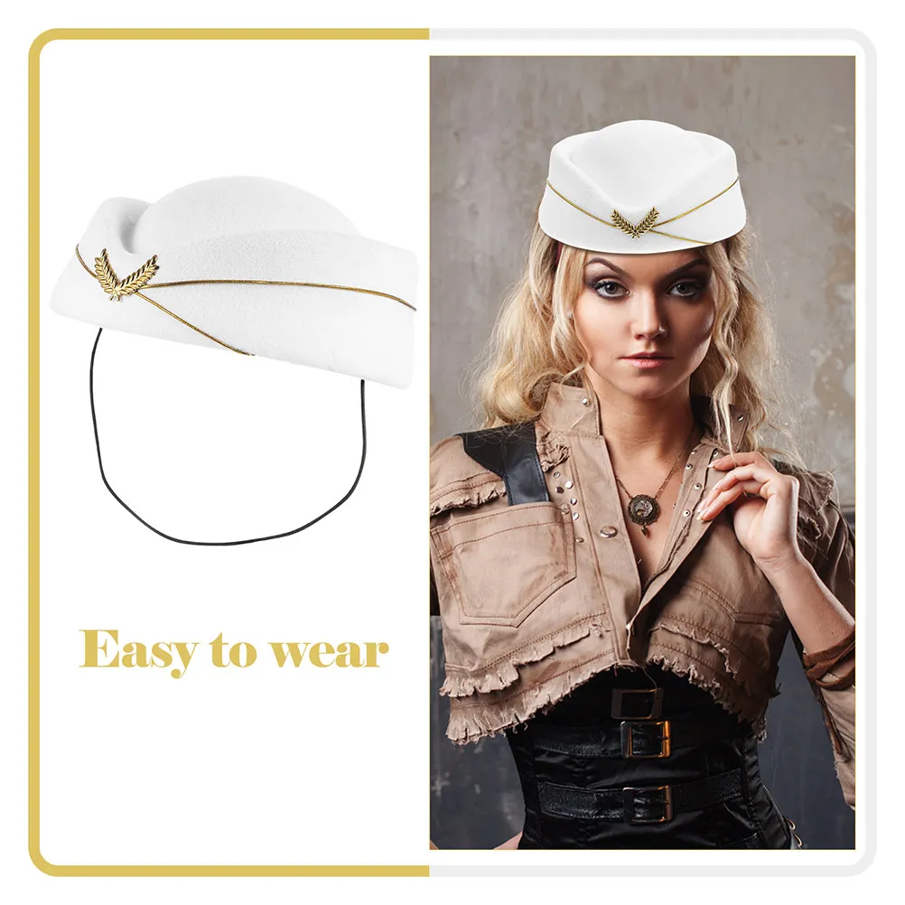 2Pcs Comfortable Woolen Stewardess Hat Authentic Air Hostess Cap for Cosplay Halloween Themed Parties Flight Attendant Uniform