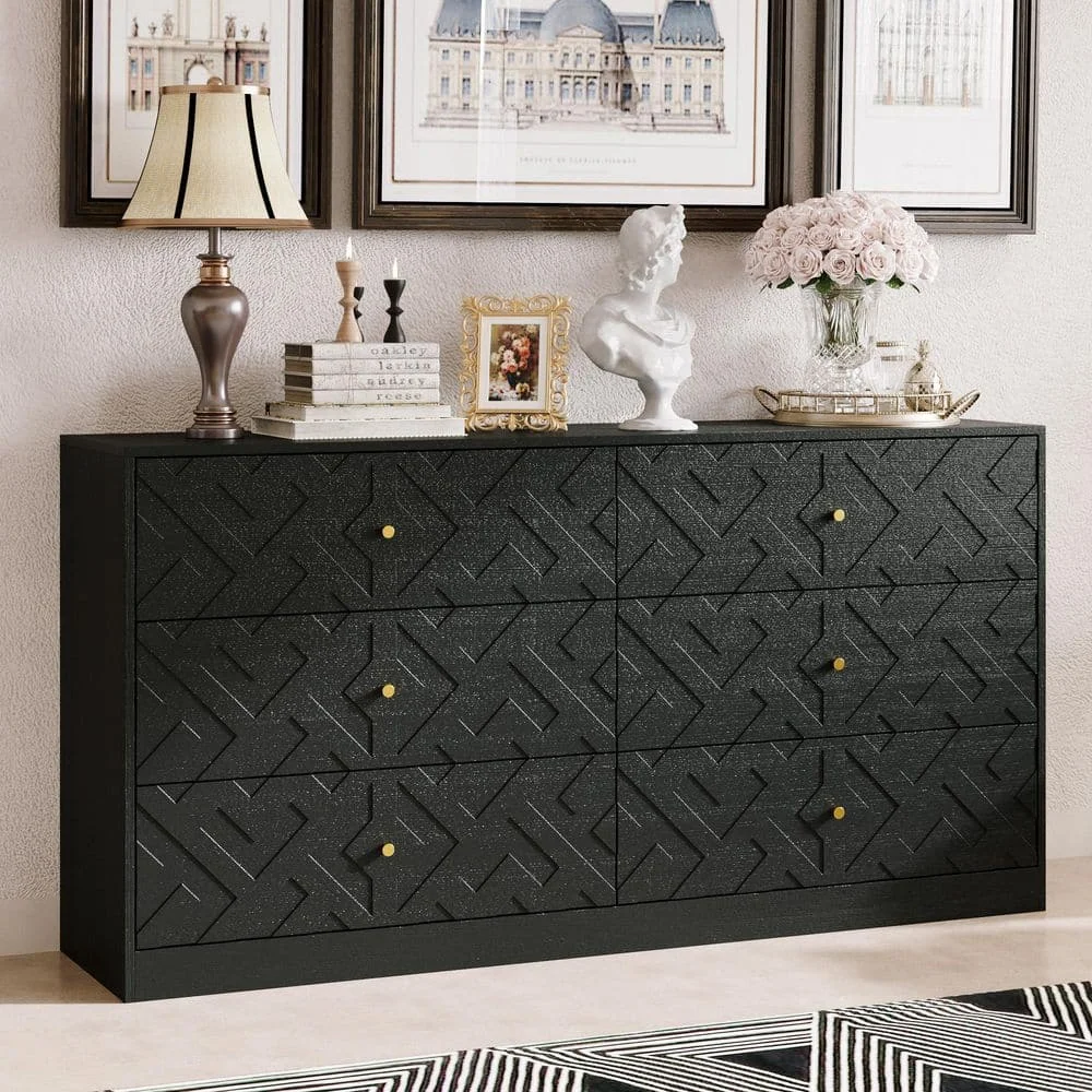 Black Embossed 6-Dr…