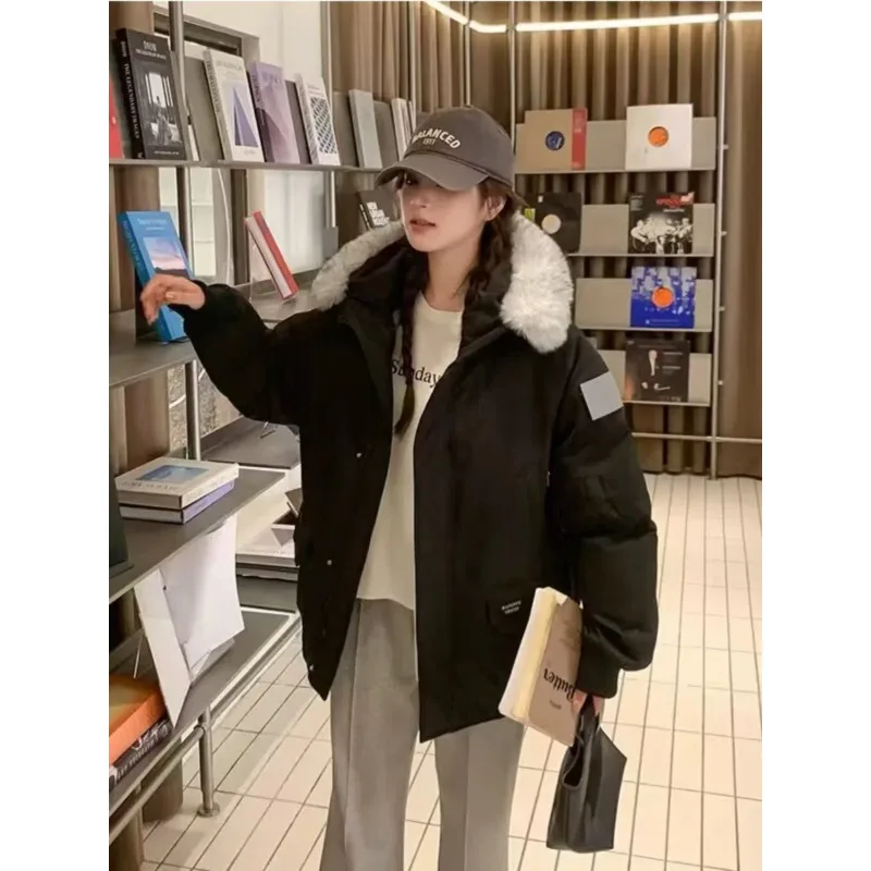 

Европейская и американская ретро-стиль с меховым воротником, хлопковая одежда, новинка 2025 года, зимнее короткое толстое хлопковое пальто, женское