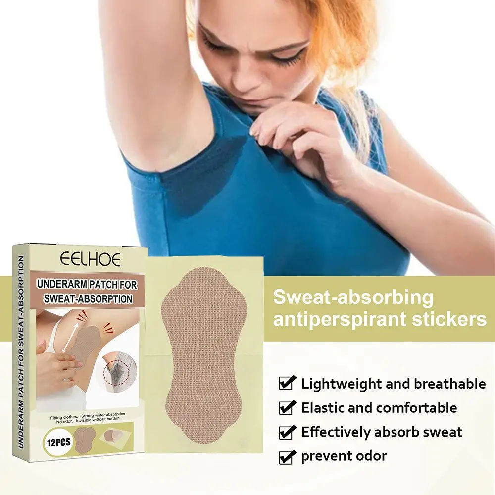 12Pcs Anti Sweat Pads Sticker Strong Absorbing Sweat Non-ieakage Perspiration Absorb Patch for Armpits Underarm Deodorant