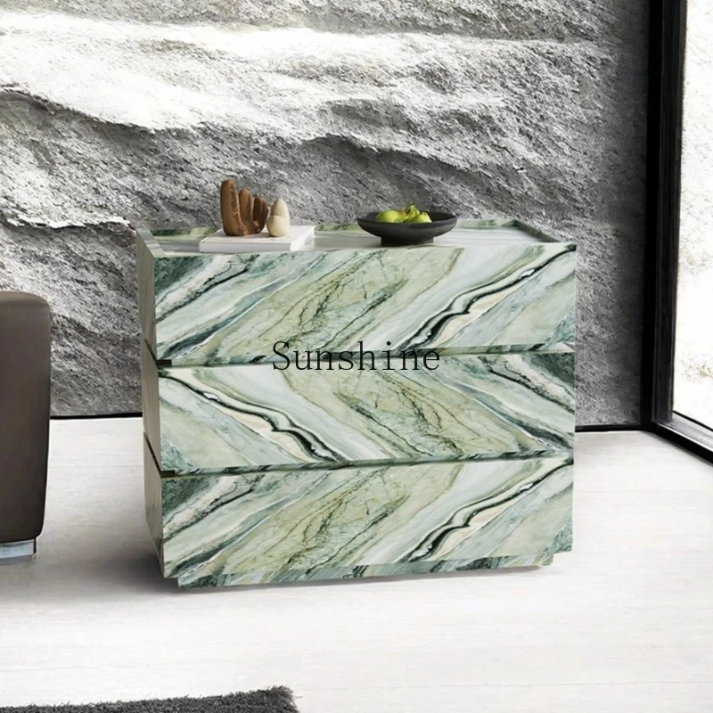 

Green jadeite luxury stone rock slab medieval three four five bucket storage side cabinet