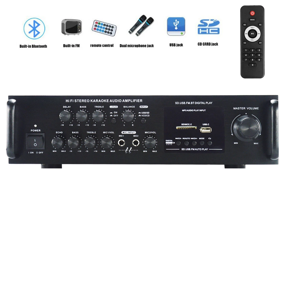 6188BT 2.1 300W High Power SD USB FM Bluetooth Amp Remote Control AV Amplifier Home Sound Power Amplifier Audio