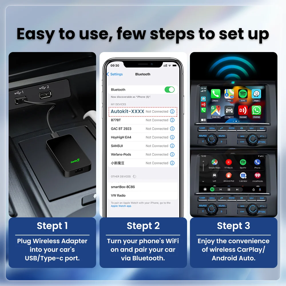 CarlinKit 5.0 Wireless CarPlay/Android Auto Adapter Dongle portatile per autoradio OEM con cablato CarPlay Android Auto