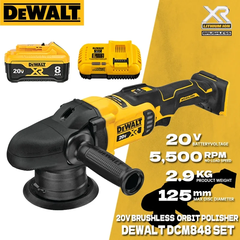 DEWALT DCM848 Brushless Cordless Polishing Machine With 20V Lithium Battery 125MM Random Orbit Polisher DCB118 DCB1104 Charger