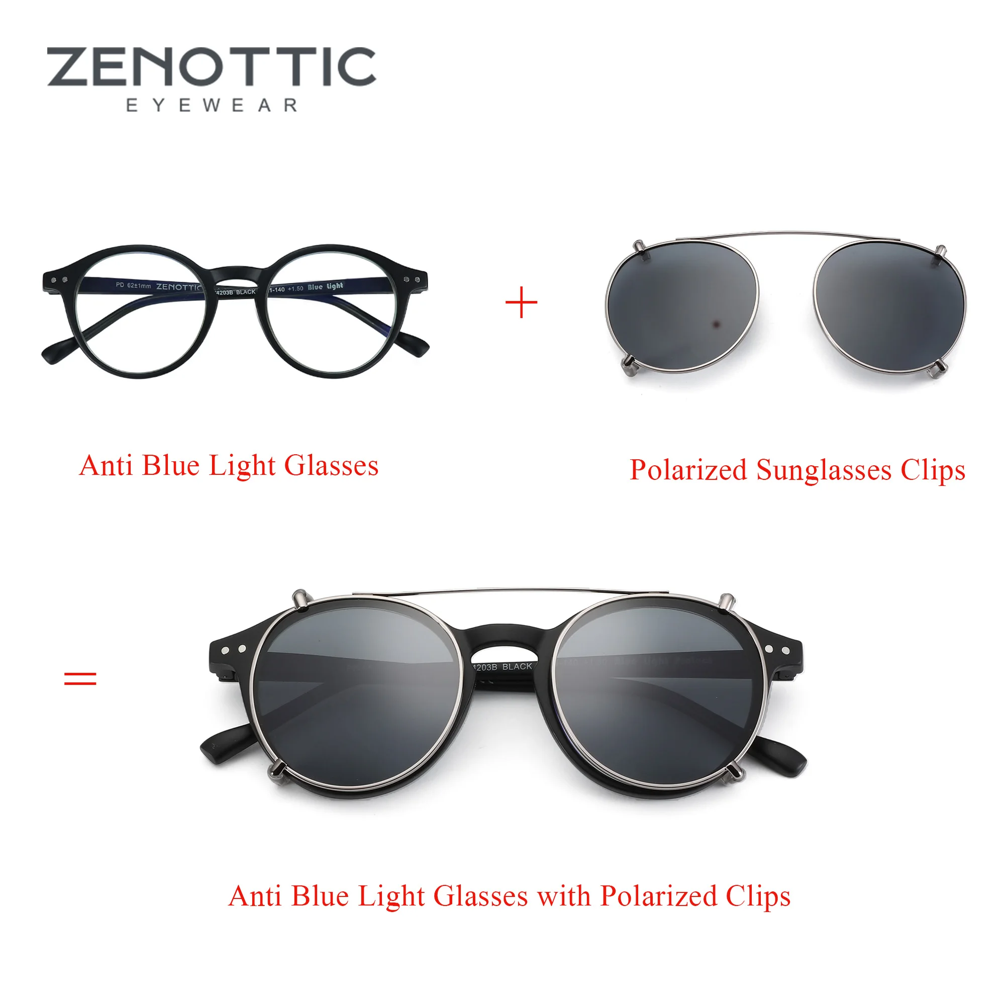 ZENOTTIC Steampunk Style Glasses (Anti Blue Light Blocking Eyewear) + Clip Lenses（Polarized Sunglasses Clips）for Women Men