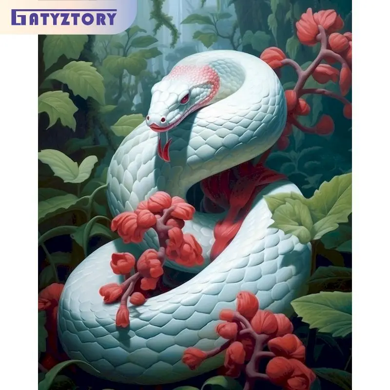 

GATYZTORY White Snake Painting By Numbers Picture With Frame DIY Acrylic Paint Hold Hands Number Painting Wall Art For Home Deco