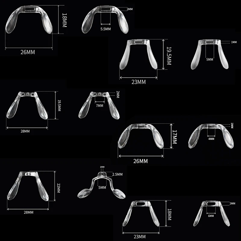 Bantalan hidung Pvc lembut, aksesori kacamata jembatan hidung, bantalan hidung bentuk U delapan bagian dalam satu jepret lubang tunggal