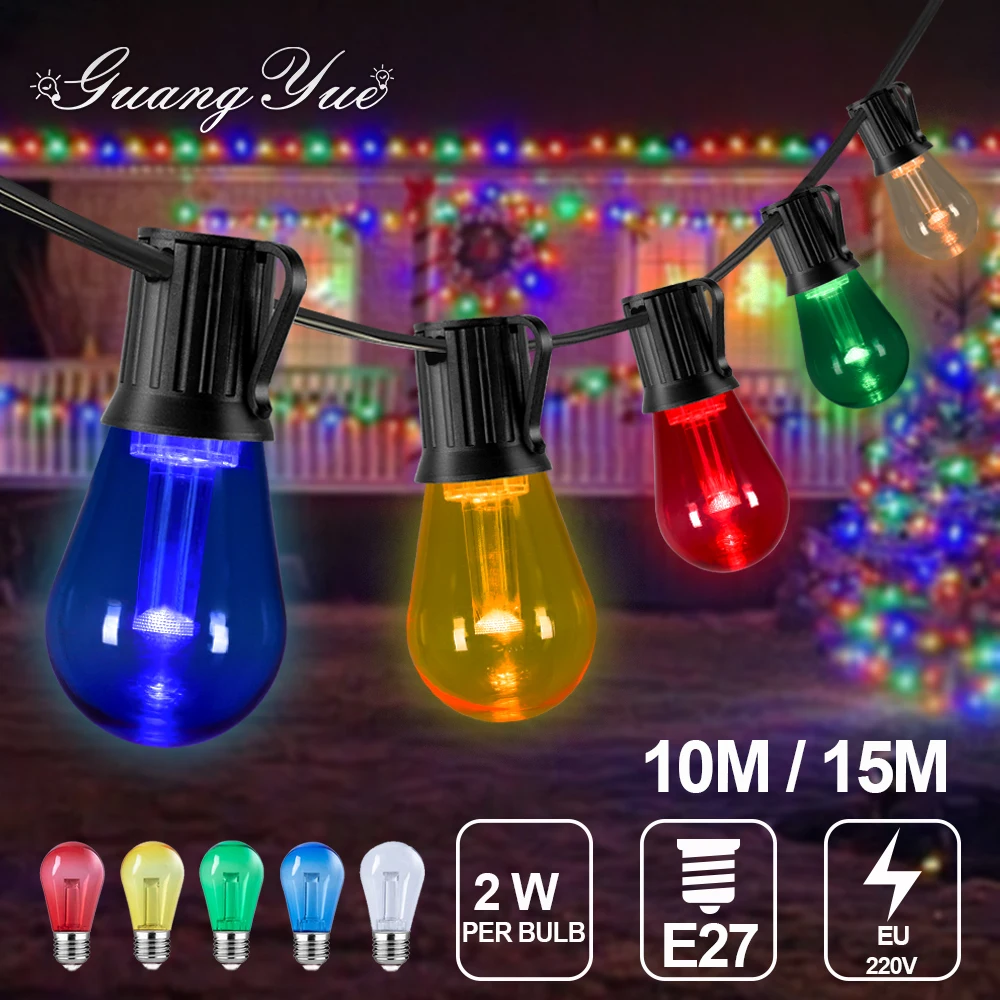 Colorful Led S14 String Lights Outdoor 220V E27 2W Waterproof Plastics Shatterproof Yard Patio Garden Christmas Decoration Light