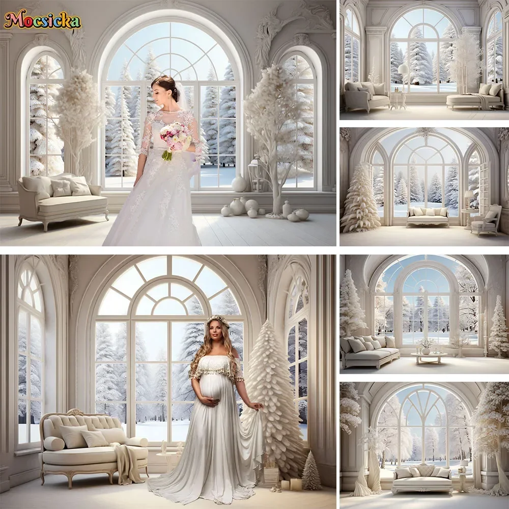 

Winter Living Room Backdrop Christmas Kid Adult Portrait Photography Background Prop Wedding House Castle White Window Photozone