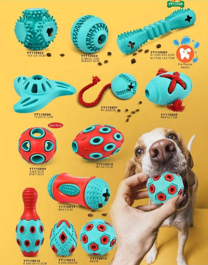 Petstar New Design Interactive Fetch Toss Molar Durable Rubber Bell Ring Ball Chew Dog Pet Toy