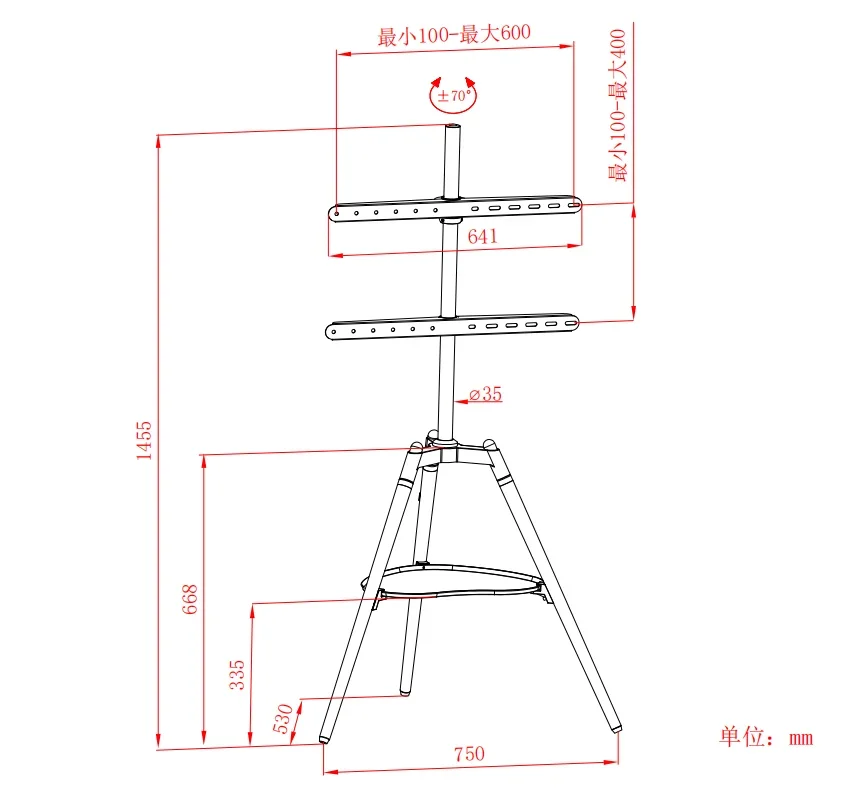 Factory Direct White and Black Studio Stand for Tv Mount Metal Height Adjustable Swivel  Tripod TV Holder Bracket 32 to 65inch view 5