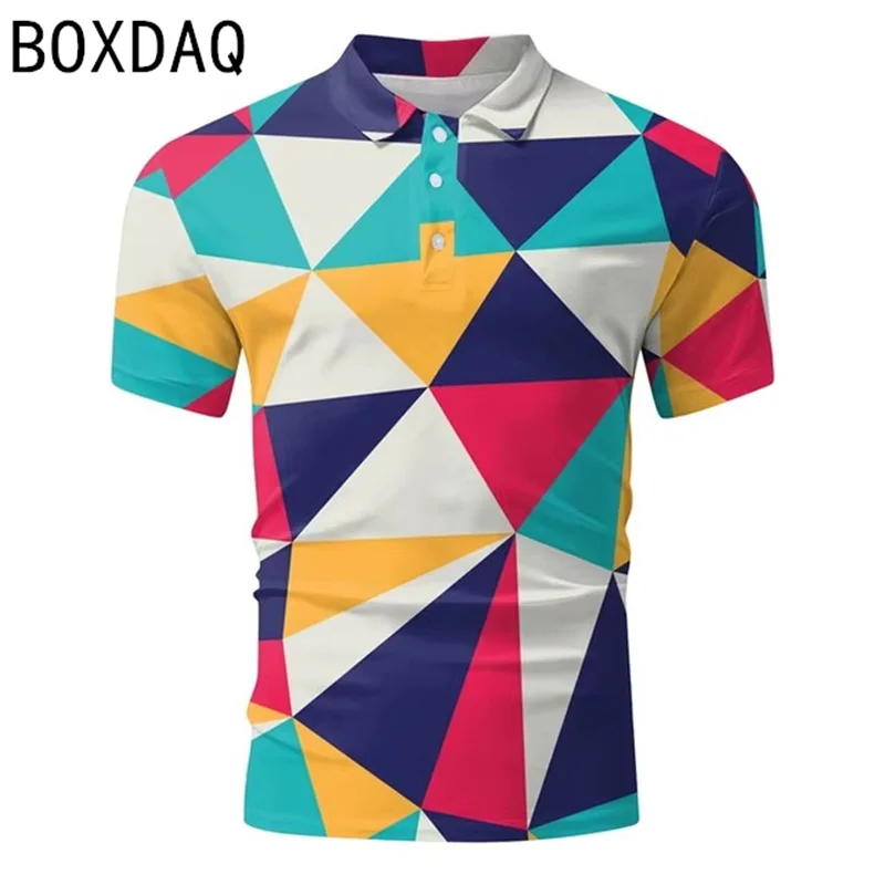 

3D Fashion Geometry Printed Polo Shirts Summer Short Sleeve Lapel Golf Wear Polo Shirt Fashion Big Size Men Sports Polo Shirt