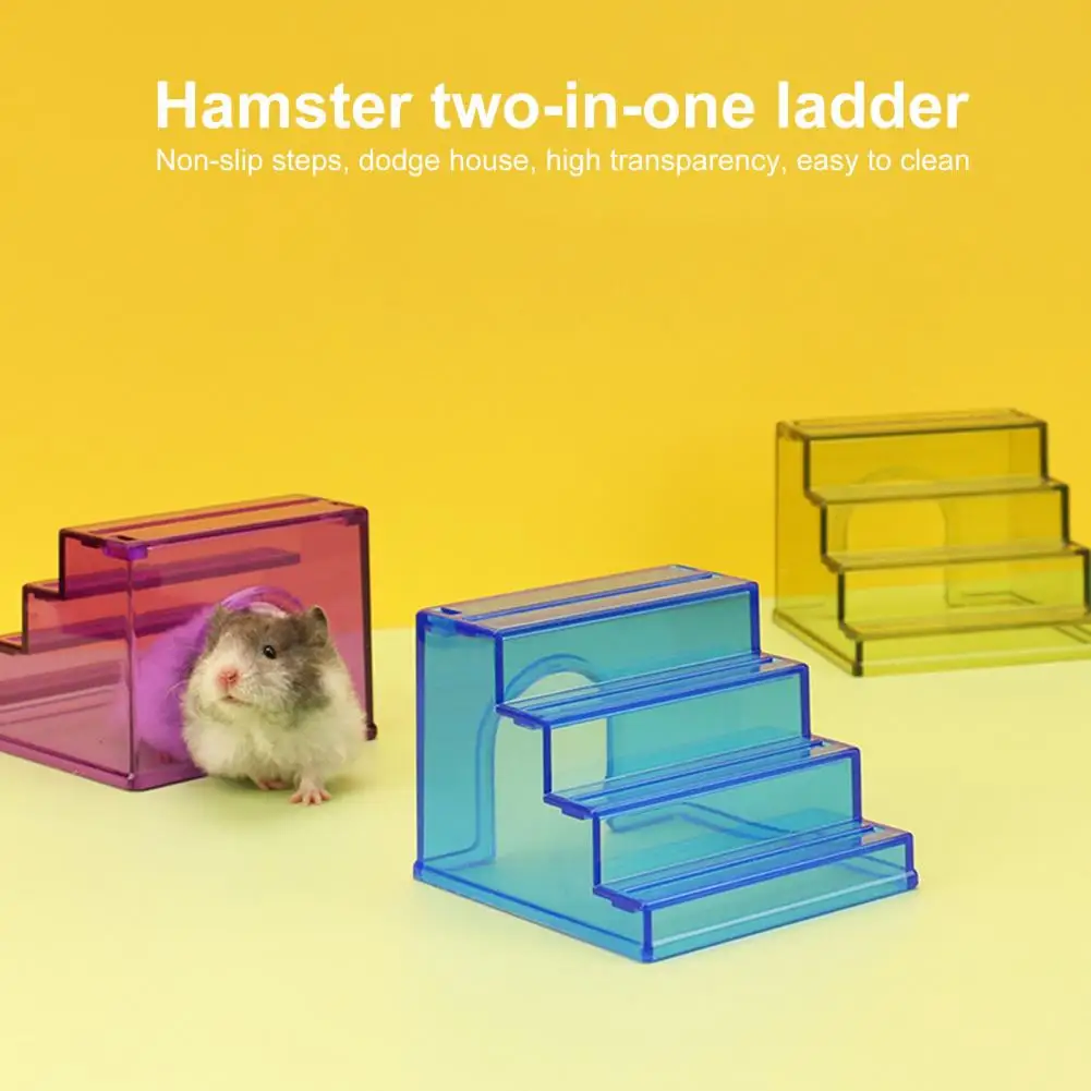 2 in 1 Hamster Climbing Ladder House Platform Toy 3 Steps Stairs Small Animals Gerbils Guinea Pig Acrylic Shelter Nest