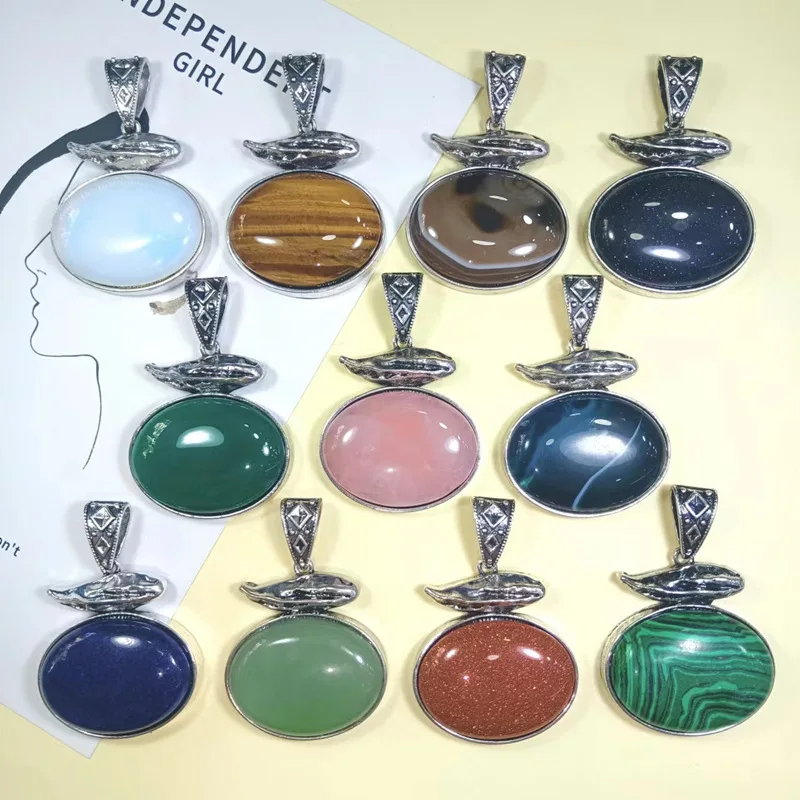 Inlaid with semi-precious stones: pink quartz, tiger stone, synthetic blue sandstone, gold sandstone, malachite DIY Pendant