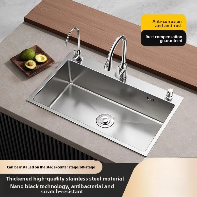 Thickened Silver Nano Stainless Steel Sink Large Single Bowl Dishwashing Vegetable Washing Brushed Kitchen kitchen sink