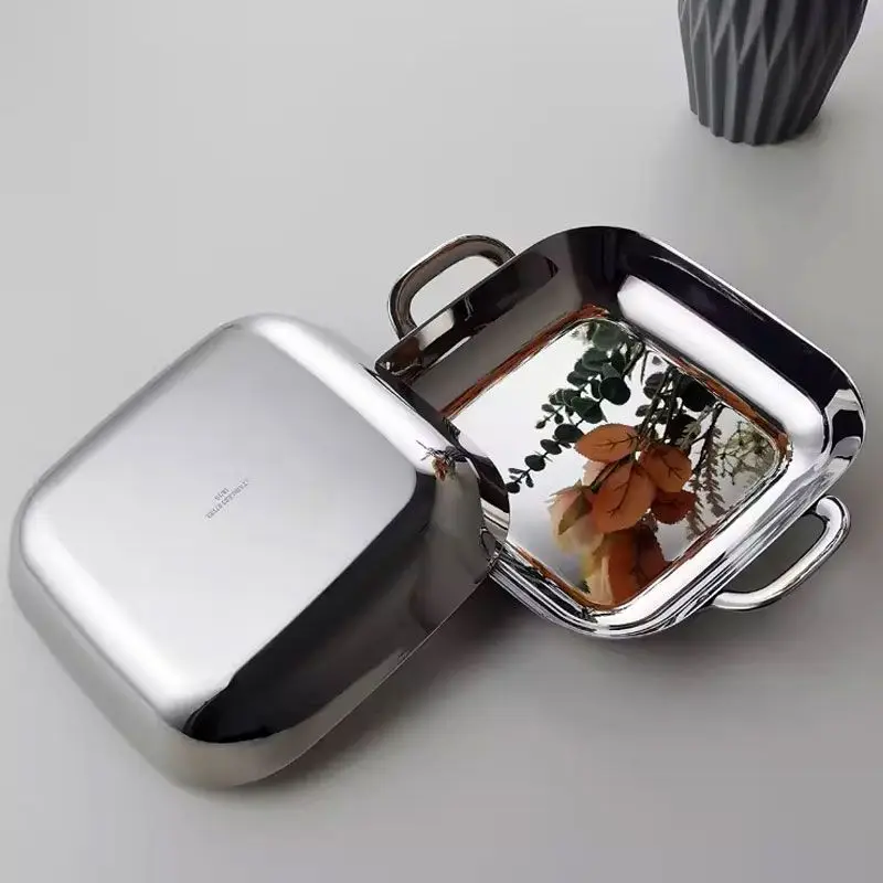 304 Stainless Steel Rectangular Cafe Tray Export Metal Home/Dinner Plates Food Dishes Kitchen Storage Dim Sum Cake Plate