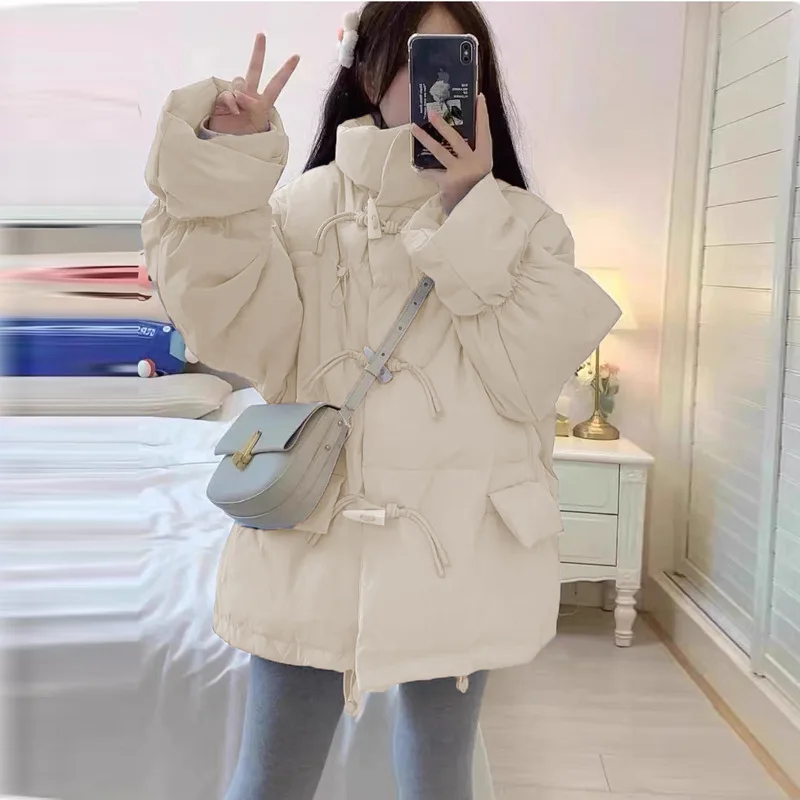 Down and Cotton Jacket Women's 2025 New Winter Color Korean Version Horn Button Cotton Jacket Bread Jacket Student Cotton