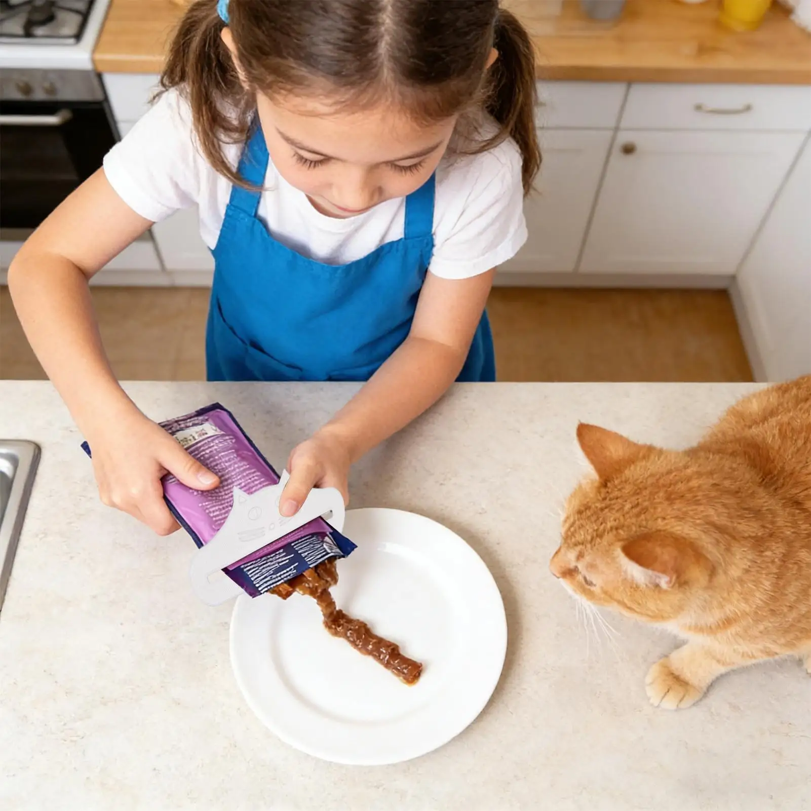 1 Stück Katzensnack-Quetschgerät, niedliches Katzenkopf-Snack-Quetschgerät, sauberer Leckerli-Spender für Katzenfutterbeutel, Fleischsaucen-Beutel-Extruder – Detail 1