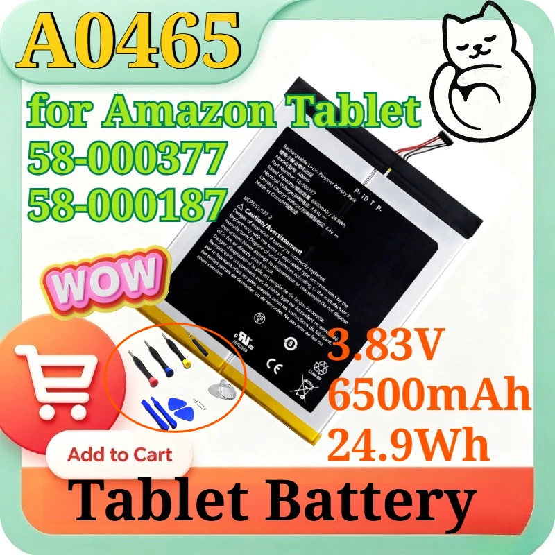 New A0465 58-000377 3.83V 6500mAh 24.9Wh for Amazon Tablet 58-000377 58-000187 Tablet Battery Accessories with Free Repair Tools