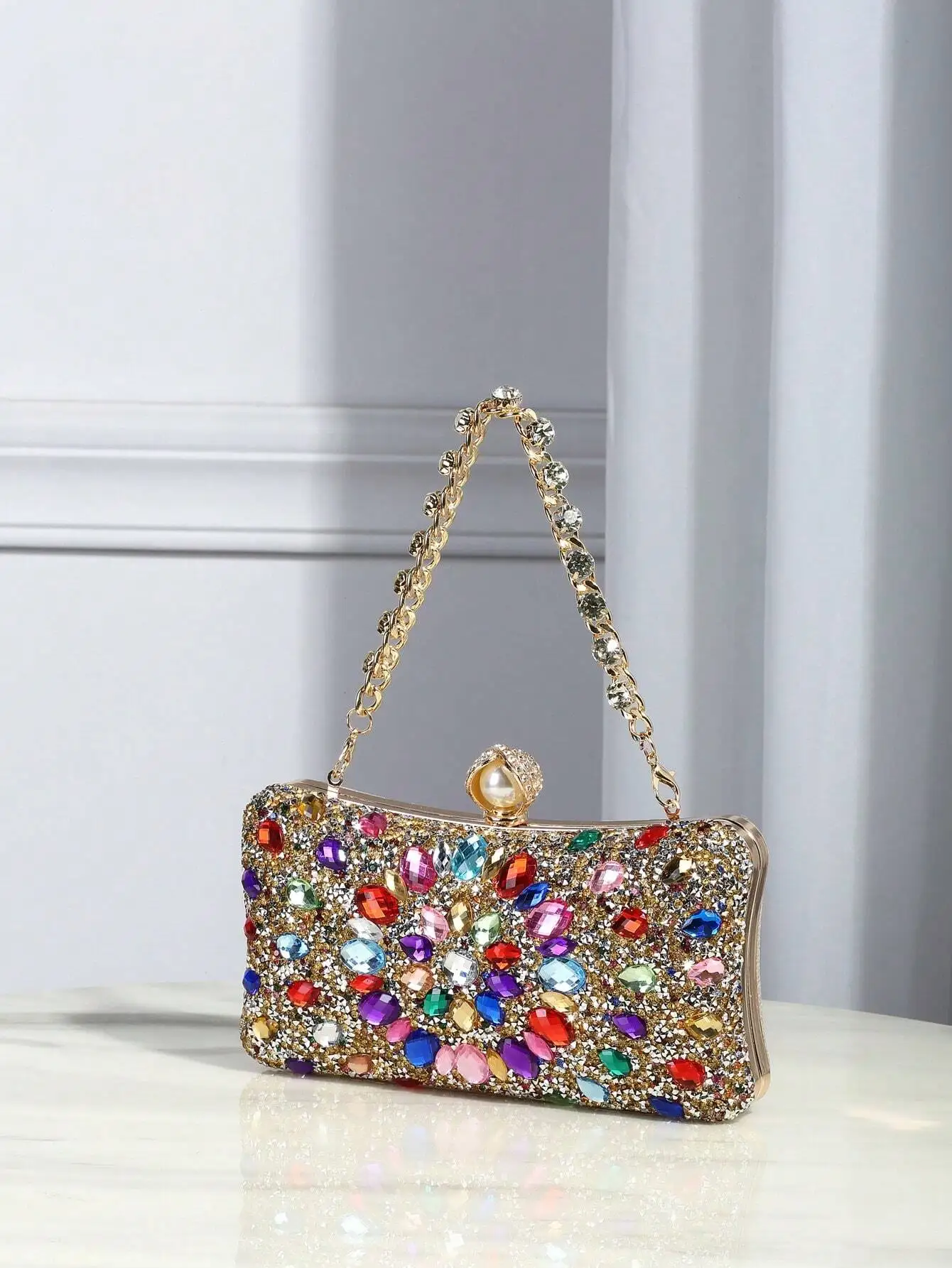 

Multicolor Glittering Jewelled Rhinestone Evening Bag, Crossbody Bag, Clutch, Suitable For Prom, Bridal Dress, Cheongsam, Fashion Handbag For Ladies