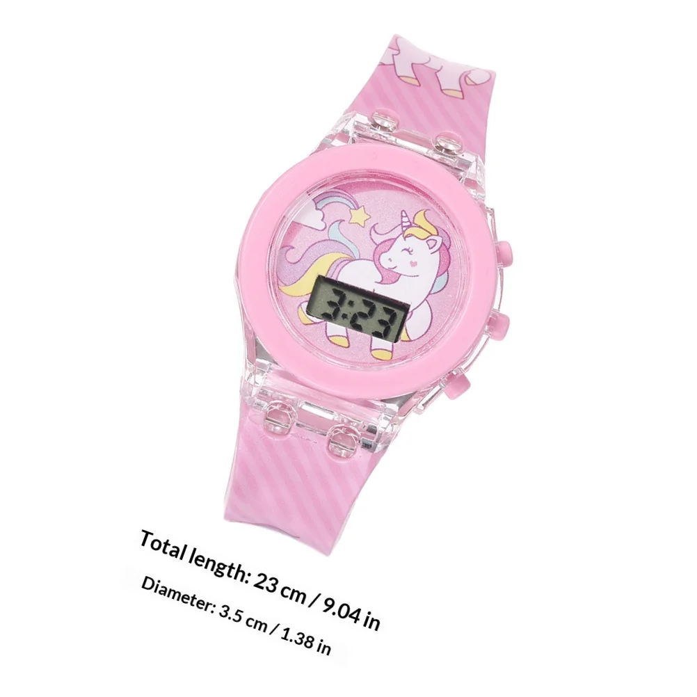 1 Juego de reloj brillante con dibujos de unicornio, reloj electrónico resistente al agua ajustable para pequeños