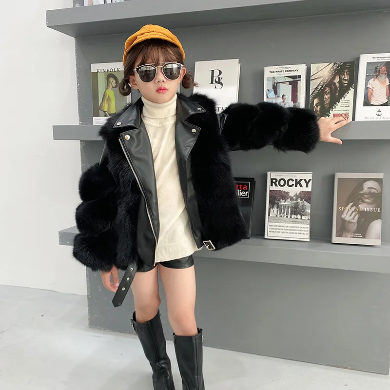 Girls Fur Coat Jacket Cotton Outwear Overcoat 2022 Elegant Warm Thicken Plus Velvet Winter Autumn Teenager Fuzzy Children\'s Clot