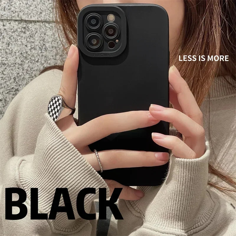 high-end Black Shockproof Silicone TPU Phone Case For Iphone 15 14 13 12 Pro 11 Pro Max Xs XR 7 8 Plus SE Men Protect Lens Cover