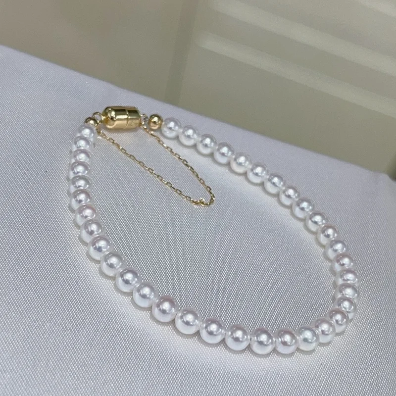 

SGARIT натуральный пресноводный круглый жемчужный браслет 18 К 14 К серебро 925 пробы с магнитной пряжкой ювелирные изделия желтое золото на годовщину свадьбы