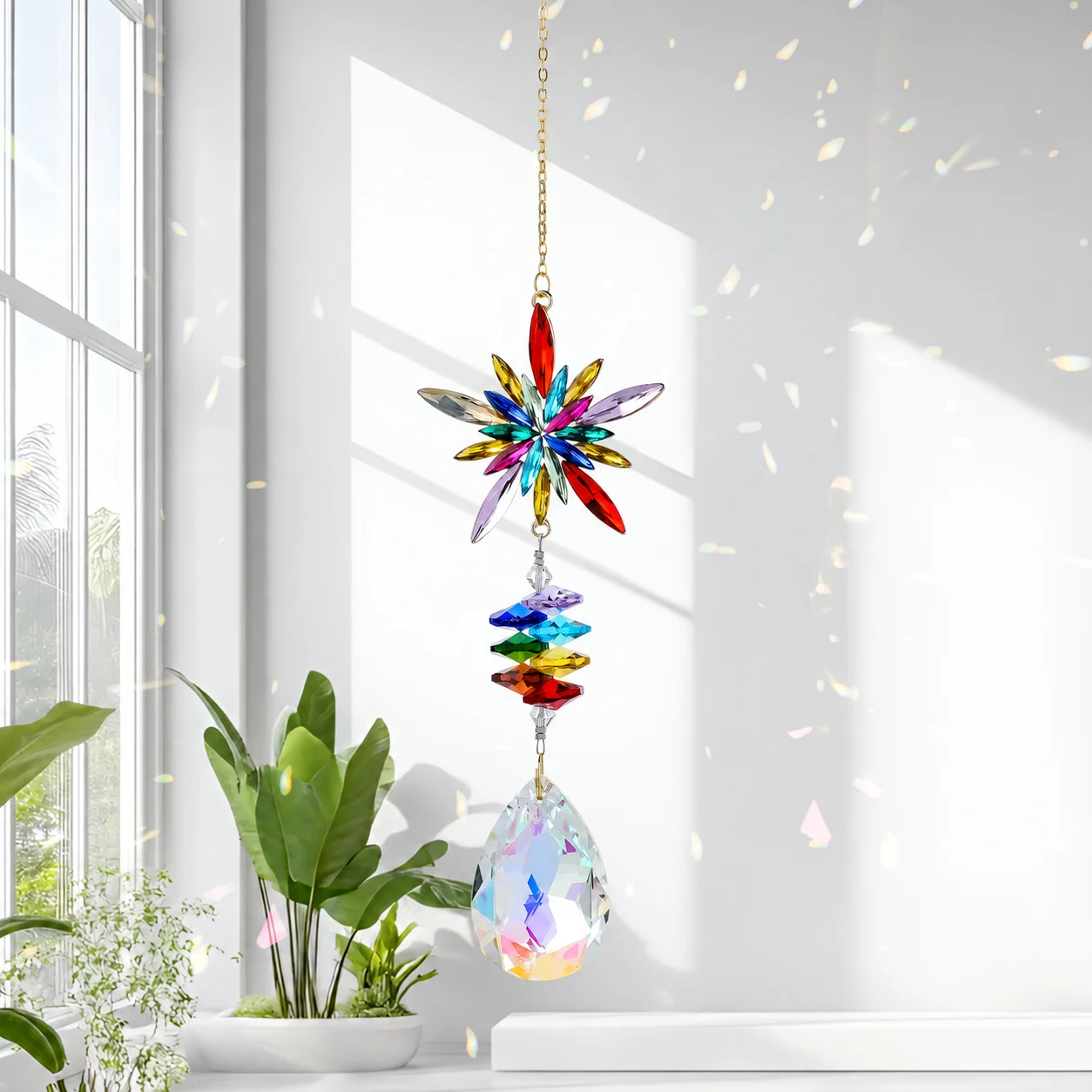 Sun Catcher Decor Rhinestone Rainbow Maker Prism Crystal Sun Catcher Decorative Rhinestone Hanging Ornament For Housewarming