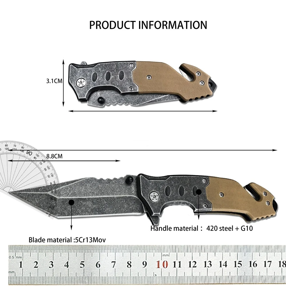 F023 Tactical Flipper Assisted Folding Knife 5Cr13Mov Tanto Point Blade 420 Steel + G10 Handle EDC Outdoor Fishing Rescue Tool