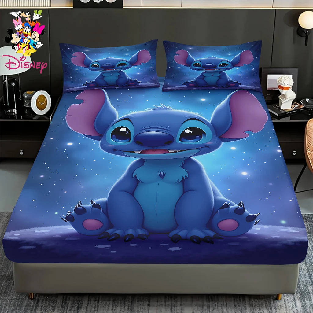 

2/3pcs Disney Stitch Starry Spac Fitted Sheet Set Digital Print Comfortable Cute Soft Festive Bedroom & Dormitory Decoration