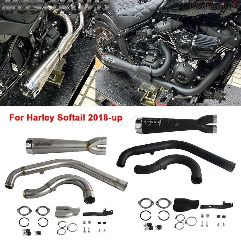 Muffler Exhaust Systems Pipe For Harley Softail 2018-up Street Bob FXBB 114 FXBBS FXST FXLRS 2-into-1 Full Motorcycle Exhaust