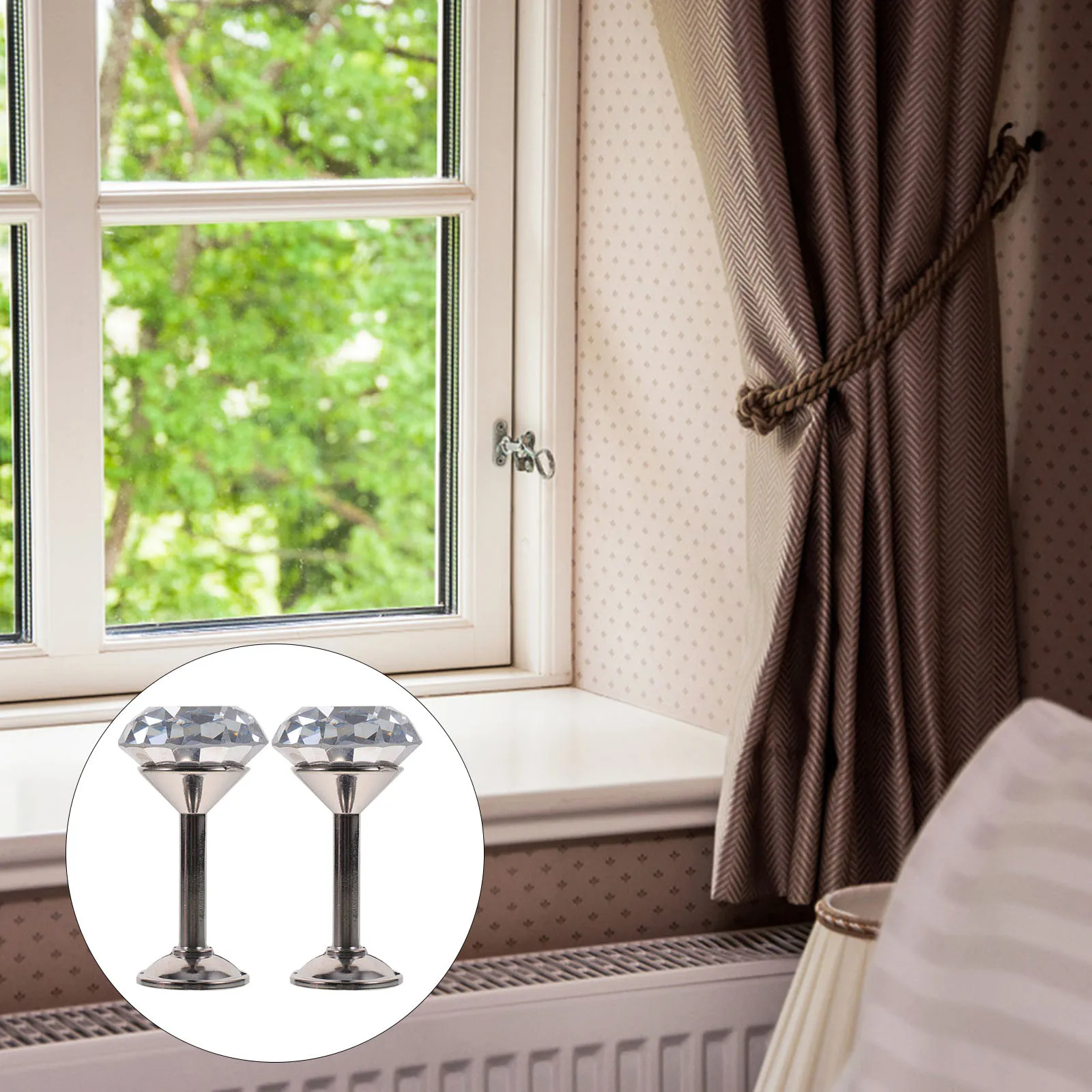 

2Pcs Curtain Tiebacks Silver Zinc Alloy Large Diamond Design Drapery Tiebacks Door Wall Tassel Hooks Classical Modern Home