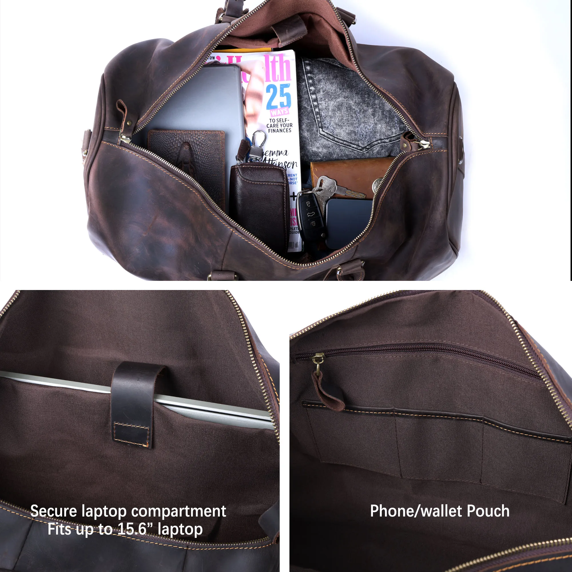 S.WORKER Vintage Vollnarbenleder-Reisetasche Große Kapazität Weekender-Reisetasche für Männer Sporttasche – Detail 18