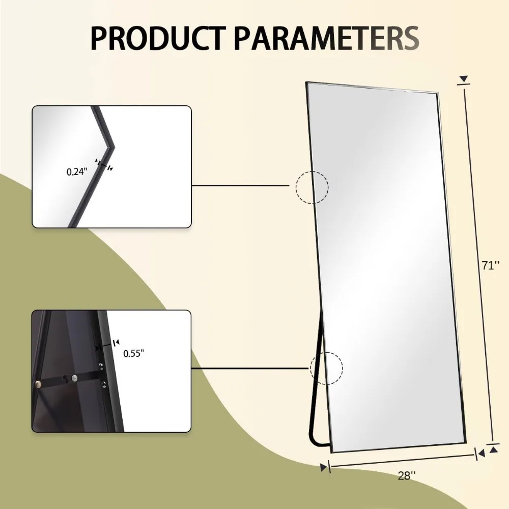 Full Length Mirror, 71"x28" Standing Hanging or Leaning Against Wall Floor Mirrors Body Dressing Wall-Mounted