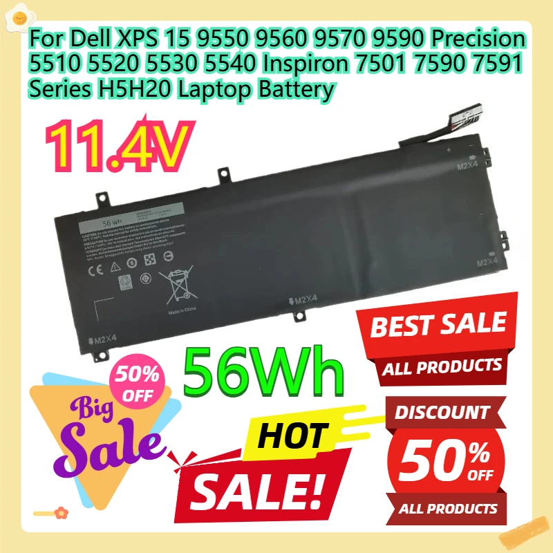 

For Dell XPS 15 9550 9560 9570 9590 Precision 5510 5520 5530 5540 Inspiron 7501 7590 7591 Series H5H20 Laptop Battery