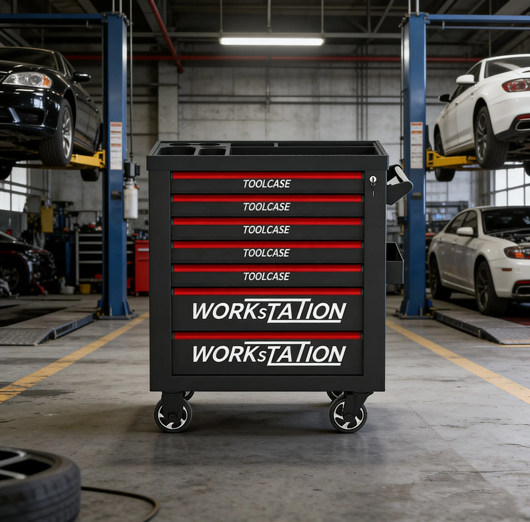 Heavy-Duty Modern Metal Cabinet 7 Drawers Fixed Swivel Casters Keyed Lock 3-Year Warranty Customizable Colors For Workshop