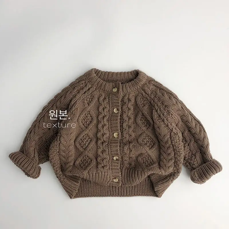 Autumn Winter 2022 Korean Children Sweaters Cardigan Baby Coarse Wool Hemp Retro Cardigan Coat Boys Girls Sweaters