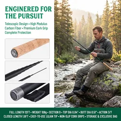 Caña Tenkara Goture 3.6m Fibra Carbono – Acción 3/7 para Trucha