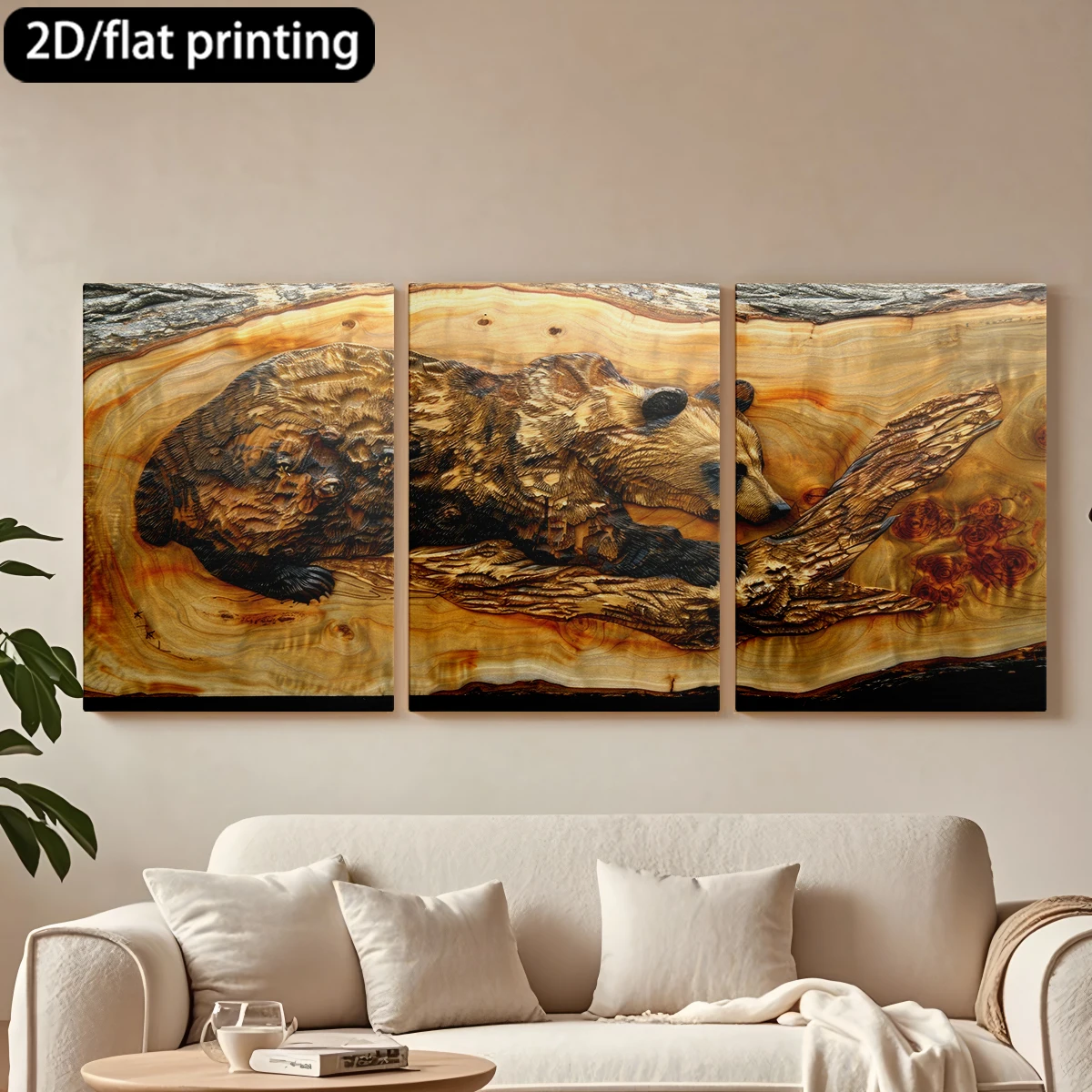 

Набор из 3 картин на холсте в деревянных рамах. Изысканная резьба с изображением лежащего медведя. Декор для коридора и спальни.