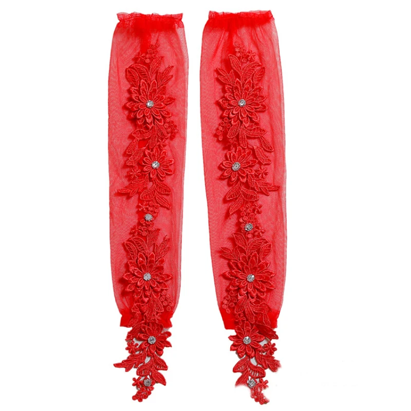 Sexy Thin Transparent Embroidery Flowers Long Fingerless Gloves Soft Breathable Net Yarn Mesh Women Performance Party Etiquette